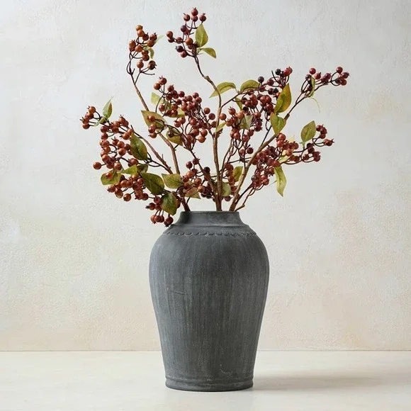 Magnolia Scalloped Black Vase - Large - Distressed Finish, Ceramic